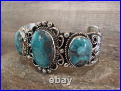 Native American Indian Nickel Silver & Turquoise Bracelet by Cleveland