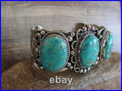 Native American Indian Nickel Silver & Turquoise Bracelet by Cleveland
