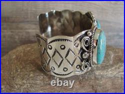 Native American Indian Nickel Silver & Turquoise Bracelet by Cleveland