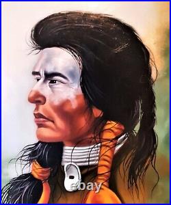 Native American Indian Oil Painting On Stone Slab By Rico R. G. Vintage Art