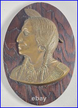 Native American Indian One Single Feather Brass Or Bronze On Wood Wall Plaque