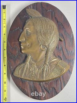 Native American Indian One Single Feather Brass Or Bronze On Wood Wall Plaque