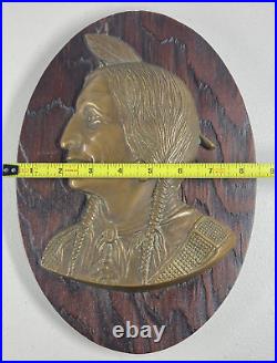 Native American Indian One Single Feather Brass Or Bronze On Wood Wall Plaque