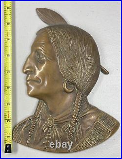 Native American Indian One Single Feather Brass Or Bronze On Wood Wall Plaque