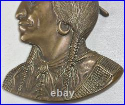 Native American Indian One Single Feather Brass Or Bronze On Wood Wall Plaque