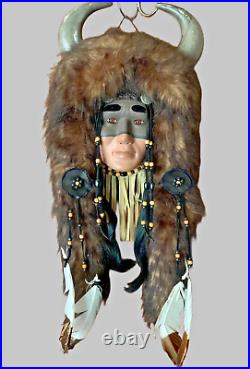 Native American Indian Painted Spirit Mask Handmade Wall Hanging 25 In