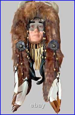 Native American Indian Painted Spirit Mask Handmade Wall Hanging 25 In