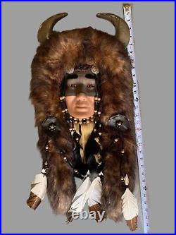 Native American Indian Painted Spirit Mask Handmade Wall Hanging 25 In