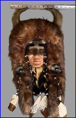 Native American Indian Painted Spirit Mask Handmade Wall Hanging 25 In