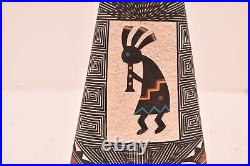 Native American Indian Pottery Acoma FINE LINE ETCHED Pictorial Vase kokopelli