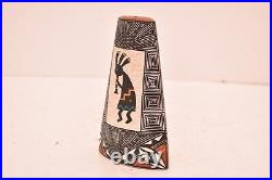 Native American Indian Pottery Acoma FINE LINE ETCHED Pictorial Vase kokopelli