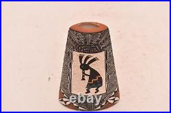 Native American Indian Pottery Acoma FINE LINE ETCHED Pictorial Vase kokopelli