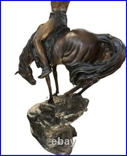 Native American Indian Riding a Horse Holding A Skull Bronze Statue 59 SIGNED