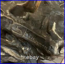 Native American Indian Riding a Horse Holding A Skull Bronze Statue 59 SIGNED