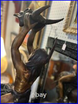 Native American Indian Riding a Horse Holding A Skull Bronze Statue 59 SIGNED