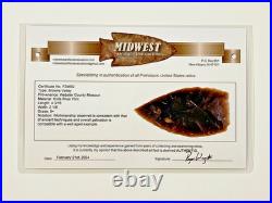 Native American Indian River Flint Point with Midwest COA 9+ 4 3/16