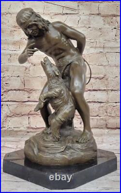 Native American Indian Shaman Taming a Bear Bronze Sculpture by P. Bartlett
