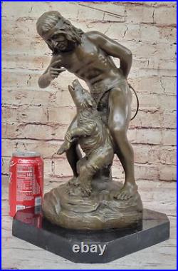 Native American Indian Shaman Taming a Bear Bronze Sculpture by P. Bartlett