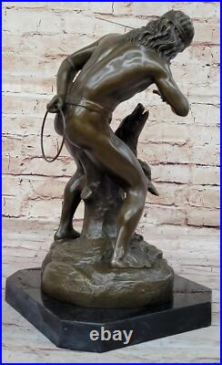 Native American Indian Shaman Taming a Bear Bronze Sculpture by P. Bartlett