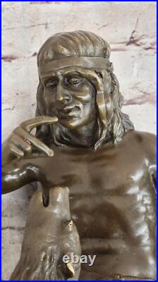 Native American Indian Shaman Taming a Bear Bronze Sculpture by P. Bartlett