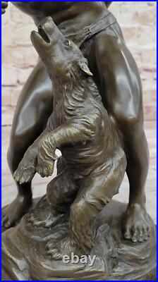 Native American Indian Shaman Taming a Bear Bronze Sculpture by P. Bartlett