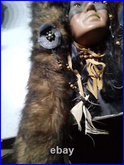 Native American Indian Spirit Mask Face Wall Hanging Real Fur Feathers