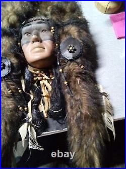 Native American Indian Spirit Mask Face Wall Hanging Real Fur Feathers