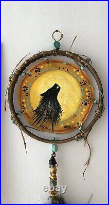 Native American Indian Spirit Prayer Feather Wolf Medicine Shield Wall Hanging