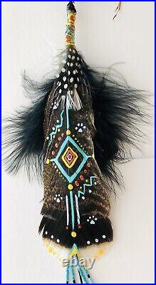 Native American Indian Spirit Prayer Feather Wolf Medicine Shield Wall Hanging