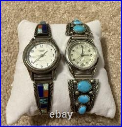 Native American Indian Sterling Running Bear & Y stamped Multi-stone watch lot