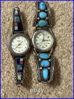 Native American Indian Sterling Running Bear & Y stamped Multi-stone watch lot