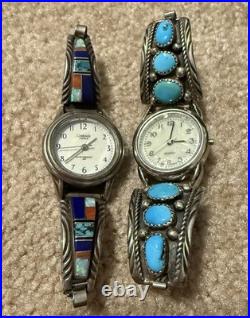Native American Indian Sterling Running Bear & Y stamped Multi-stone watch lot