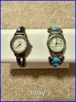 Native American Indian Sterling Running Bear & Y stamped Multi-stone watch lot