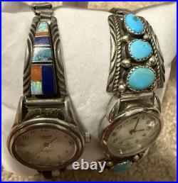 Native American Indian Sterling Running Bear & Y stamped Multi-stone watch lot