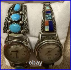 Native American Indian Sterling Running Bear & Y stamped Multi-stone watch lot