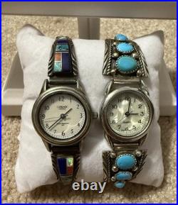 Native American Indian Sterling Running Bear & Y stamped Multi-stone watch lot
