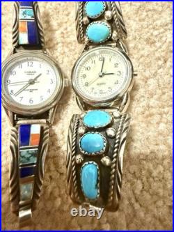 Native American Indian Sterling Running Bear & Y stamped Multi-stone watch lot
