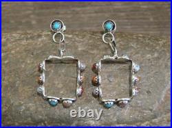 Native American Indian Sterling Silver & Multi Stone Post Dangle Earrings L