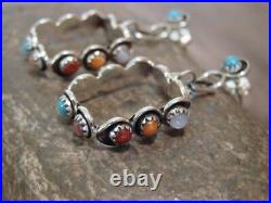 Native American Indian Sterling Silver & Multi Stone Post Dangle Earrings L