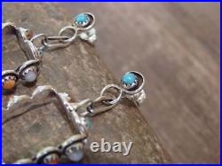 Native American Indian Sterling Silver & Multi Stone Post Dangle Earrings L