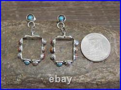 Native American Indian Sterling Silver & Multi Stone Post Dangle Earrings L