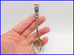 Native American Indian Sterling Silver Thunderbird Turquoise Ston Medicine Spoon