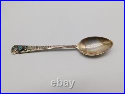 Native American Indian Sterling Silver Thunderbird Turquoise Ston Medicine Spoon