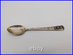 Native American Indian Sterling Silver Thunderbird Turquoise Ston Medicine Spoon