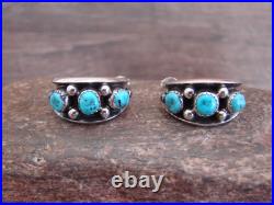 Native American Indian Sterling Silver & Turquoise 3/4 Hoop Earrings Largo