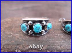 Native American Indian Sterling Silver & Turquoise 3/4 Hoop Earrings Largo