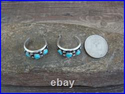 Native American Indian Sterling Silver & Turquoise 3/4 Hoop Earrings Largo
