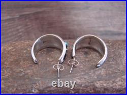 Native American Indian Sterling Silver & Turquoise 3/4 Hoop Earrings Largo