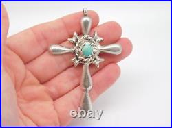 Native American Indian Sterling Silver Turquoise Stone Religious Cross Pendant