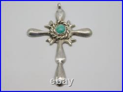 Native American Indian Sterling Silver Turquoise Stone Religious Cross Pendant